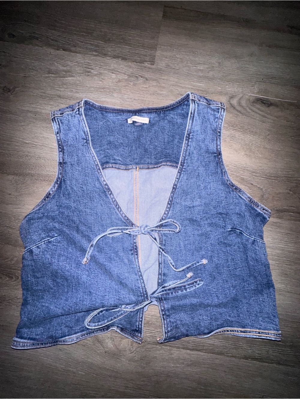 Blue Denim Women’s Vest with Tie-Front Detail